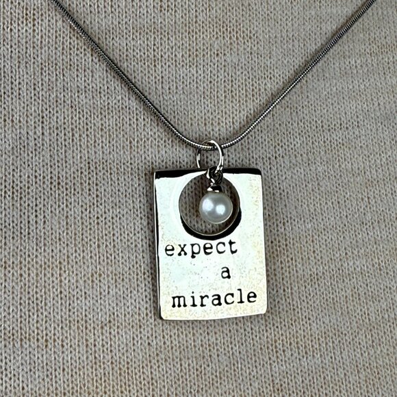 Alexa's Angels Expect A Miracle Rhodium & Fresh Water Pearl Pendant Necklace - Picture 2 of 5